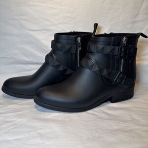 REBECCA MINKOFF Quincy Black Rubber Ankle Rain Boots, Size 10 Preowned EUC
